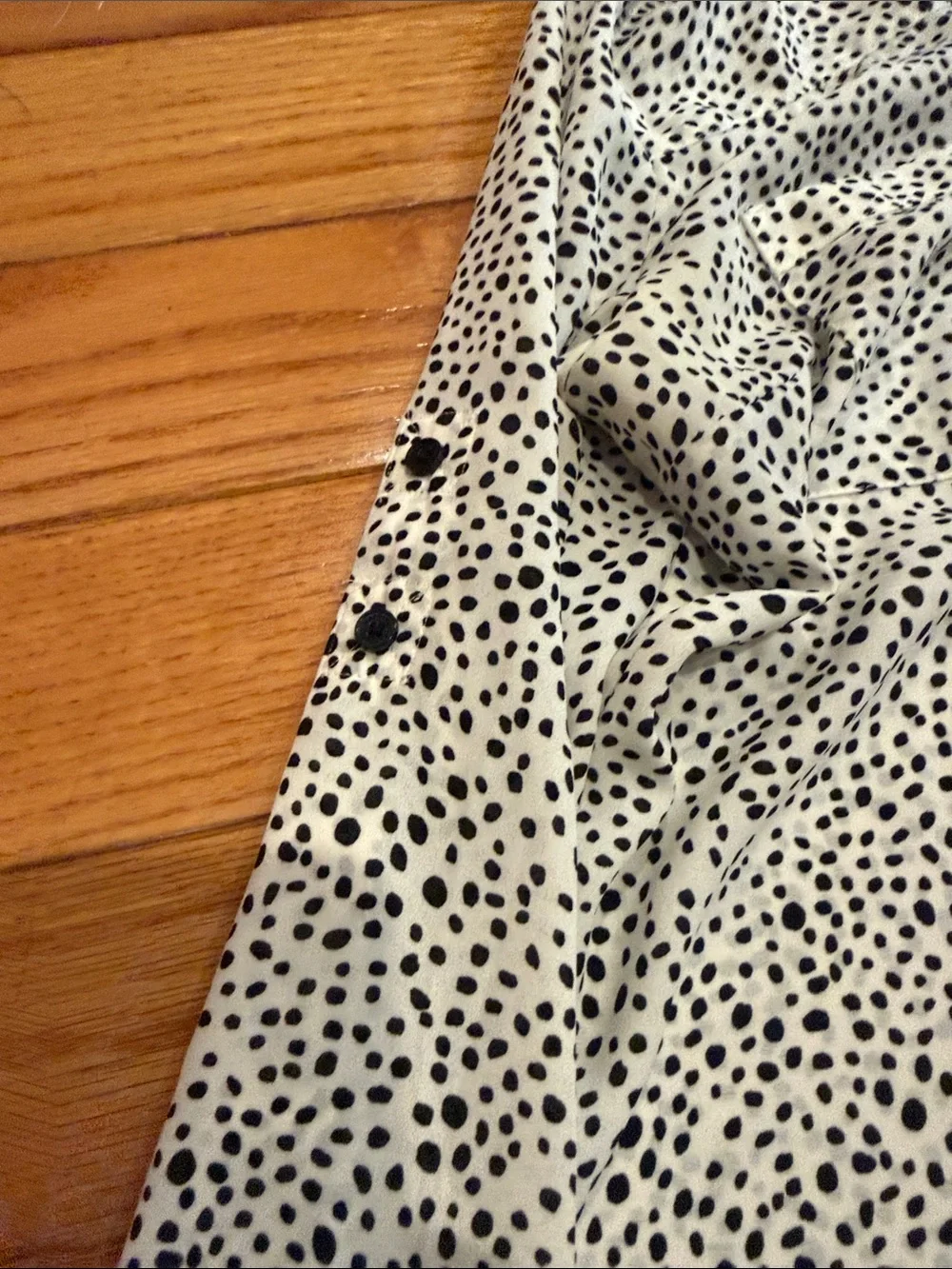 Express Black & White Dot Contrast-Trim Button Shirt